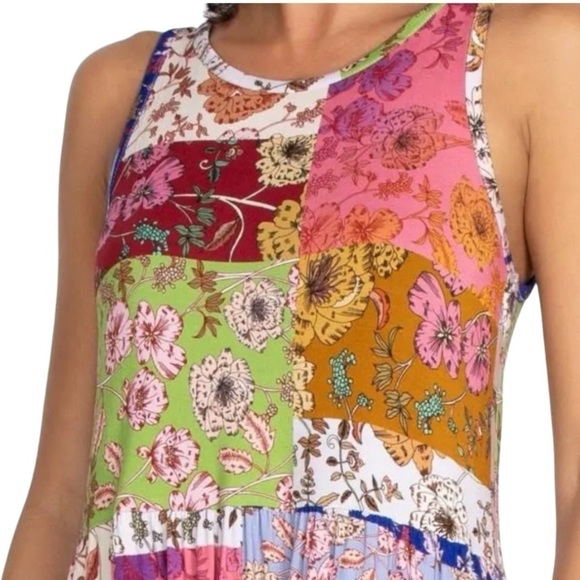 Johnny Was Cosmo Easy Fit Tea Length Patchwork Bamboo Midi Dress Women Large - Picture 4 of 16